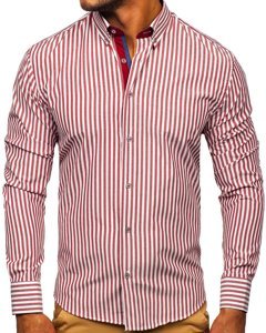 Men's Striped Long Sleeve Shirt Claret Bolf 20704