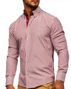 Men's Striped Long Sleeve Shirt Claret Bolf 20704