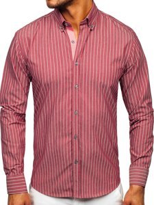 Men's Striped Long Sleeve Shirt Claret Bolf 20731-1