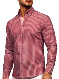 Men's Striped Long Sleeve Shirt Claret Bolf 20731-1