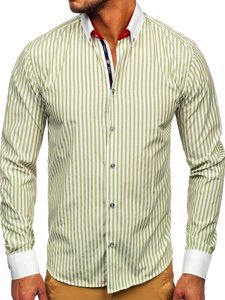 Men's Striped Long Sleeve Shirt Green Bolf 20727