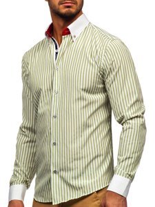 Men's Striped Long Sleeve Shirt Green Bolf 20727