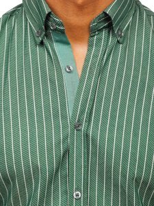 Men's Striped Long Sleeve Shirt Green Bolf 20731-1