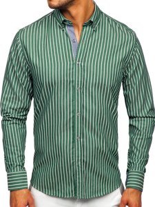 Men's Striped Long Sleeve Shirt Green Bolf 20731