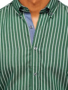 Men's Striped Long Sleeve Shirt Green Bolf 20731