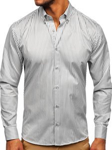 Men's Striped Long Sleeve Shirt Grey Bolf 20726