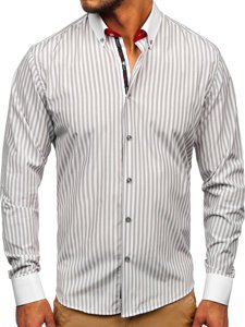 Men's Striped Long Sleeve Shirt Grey Bolf 20727