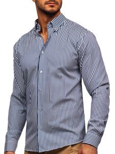 Men's Striped Long Sleeve Shirt Navy Blue Bolf 20726