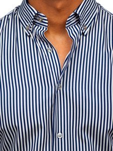 Men's Striped Long Sleeve Shirt Navy Blue Bolf 20726