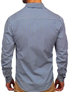 Men's Striped Long Sleeve Shirt Navy Blue Bolf 20726