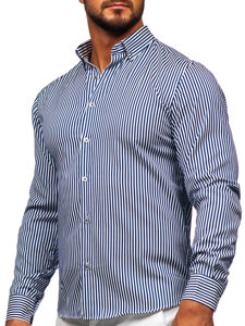 Men's Striped Long Sleeve Shirt Navy Blue Bolf 22731