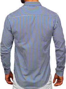 Men's Striped Long Sleeve Shirt Navy Blue Bolf 22731