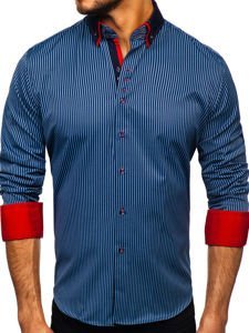 Men's Striped Long Sleeve Shirt Navy Blue Bolf 2751