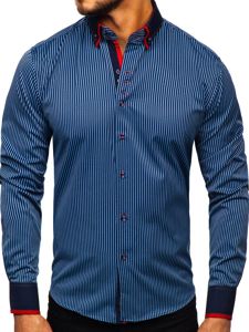 Men's Striped Long Sleeve Shirt Navy Blue Bolf 2751