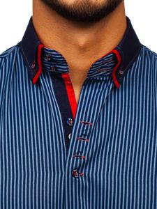 Men's Striped Long Sleeve Shirt Navy Blue Bolf 2751