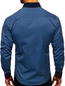 Men's Striped Long Sleeve Shirt Navy Blue Bolf 2751