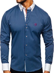 Men's Striped Long Sleeve Shirt Navy Blue Bolf 9717