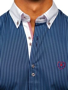 Men's Striped Long Sleeve Shirt Navy Blue Bolf 9717