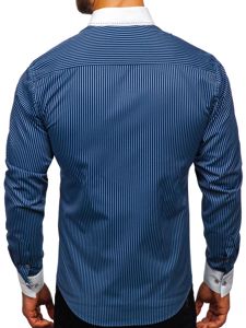 Men's Striped Long Sleeve Shirt Navy Blue Bolf 9717