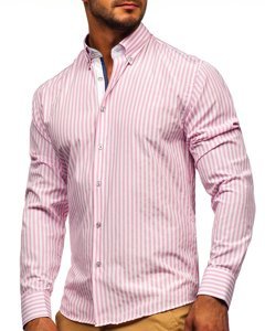 Men's Striped Long Sleeve Shirt Pink Bolf 20704