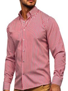 Men's Striped Long Sleeve Shirt Red Bolf 20726