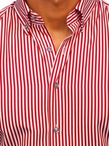 Men's Striped Long Sleeve Shirt Red Bolf 20726