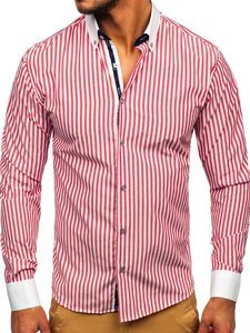 Men's Striped Long Sleeve Shirt Red Bolf 20727