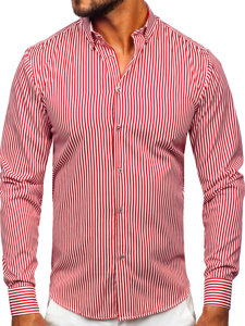 Men's Striped Long Sleeve Shirt Red Bolf 22731