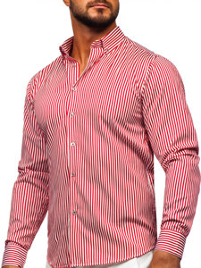 Men's Striped Long Sleeve Shirt Red Bolf 22731