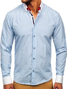 Men's Striped Long Sleeve Shirt Sky Blue Bolf 20727