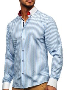 Men's Striped Long Sleeve Shirt Sky Blue Bolf 20727