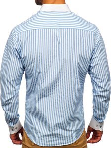 Men's Striped Long Sleeve Shirt Sky Blue Bolf 20727