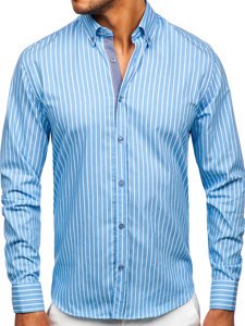 Men's Striped Long Sleeve Shirt Sky Blue Bolf 20731