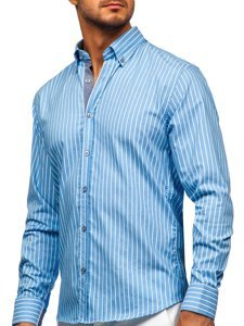 Men's Striped Long Sleeve Shirt Sky Blue Bolf 20731