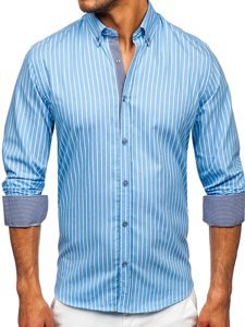 Men's Striped Long Sleeve Shirt Sky Blue Bolf 20731