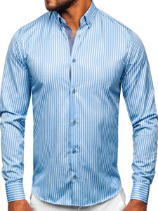 Men’s Striped Long Sleeve Shirt Sky Blue Bolf 22730