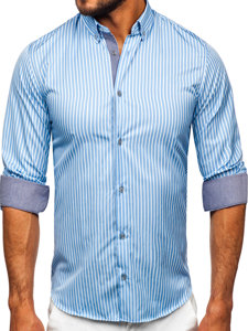 Men’s Striped Long Sleeve Shirt Sky Blue Bolf 22730