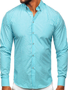 Men's Striped Long Sleeve Shirt Turquoise Bolf 22731