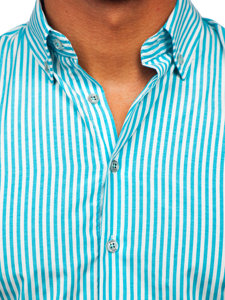 Men's Striped Long Sleeve Shirt Turquoise Bolf 22731