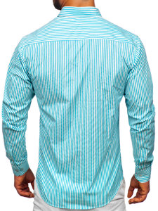 Men's Striped Long Sleeve Shirt Turquoise Bolf 22731