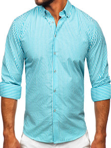 Men's Striped Long Sleeve Shirt Turquoise Bolf 22731