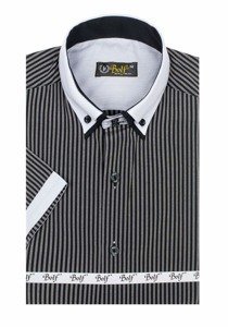 Men's Striped Short Sleeve Shirt Black Bolf 1808