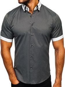 Men's Striped Short Sleeve Shirt Black Bolf 1808