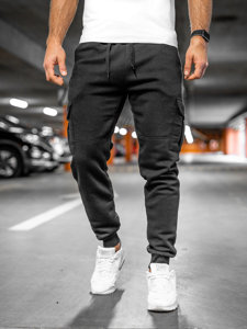 Men's Thick Cargo Sweatpants Black Bolf JX9395A