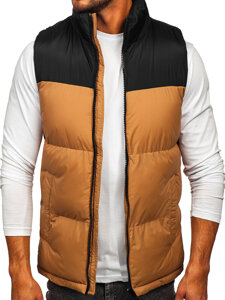 Men's Thick Quilted Gilet with hood Camel Bolf 9969