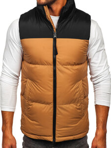 Men's Thick Quilted Gilet with hood Camel Bolf 9969