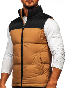 Men's Thick Quilted Gilet with hood Camel Bolf 9969