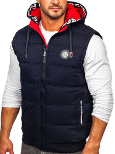 Men's Thick Quilted Gilet with hood Navy Blue Bolf 84M3027