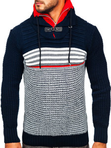 Men's Thick Stand Up Sweater Navy Blue-Red Bolf 2026