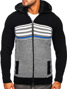 Men's Thick Zip Sweater with Hood Black Bolf 2048